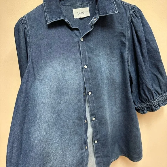BA&SH Denim Puff Sleeve Shirt - Picture 4 of 6